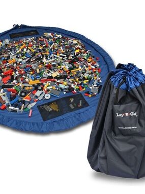 Lay-N-Go Blue Play Mat & Storage Bag Large 60" for Toys Legos Blocks Carry Tote